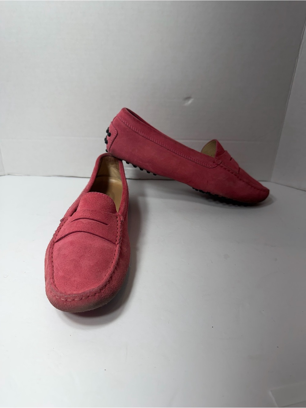 Tods Rose Pink Nubuck Leather Penny Slip On Loafers Size 38.5 woman